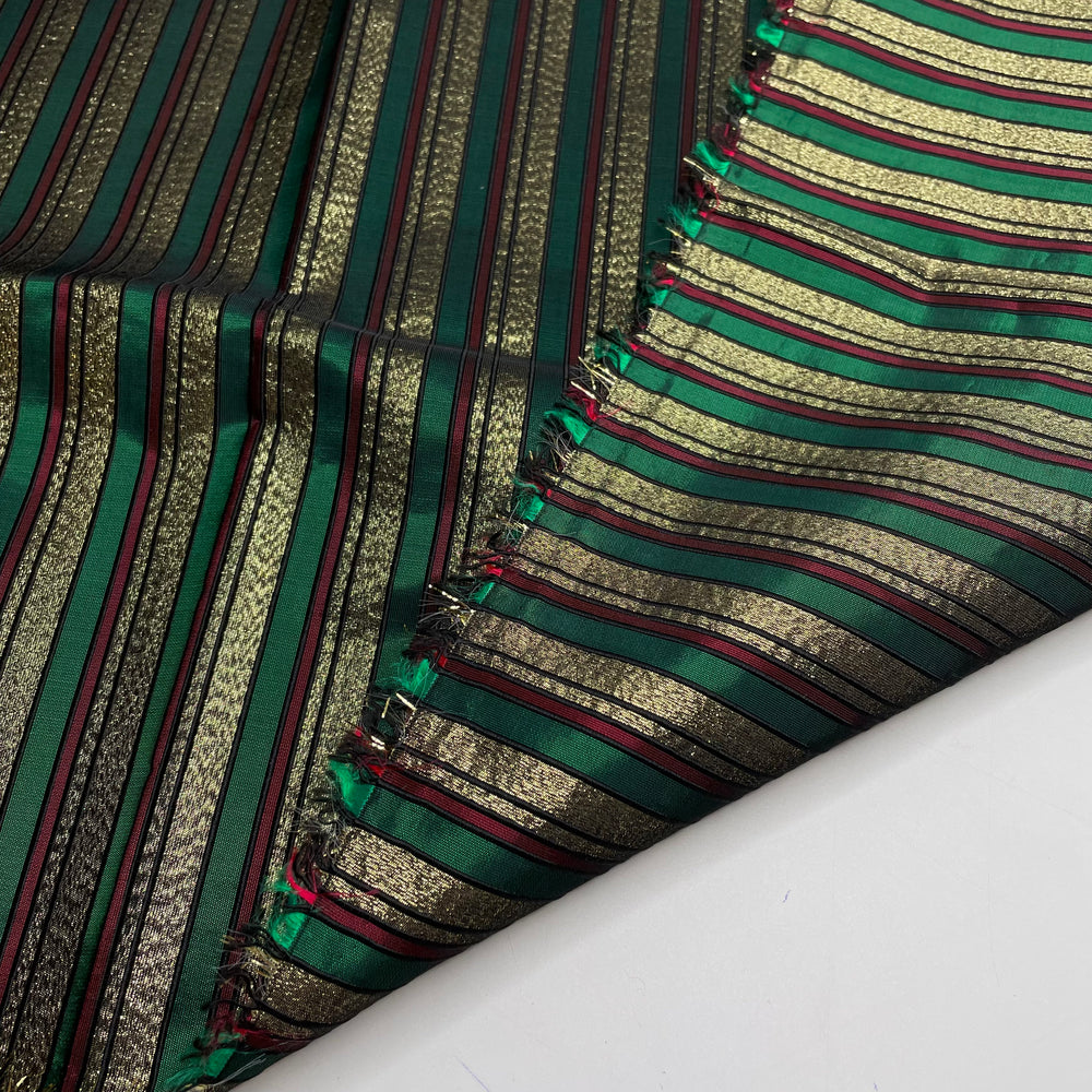 Stripes Alike - Glitter Polyester Blend Woven - Green/Gold Stripes - 0.9M Bundle