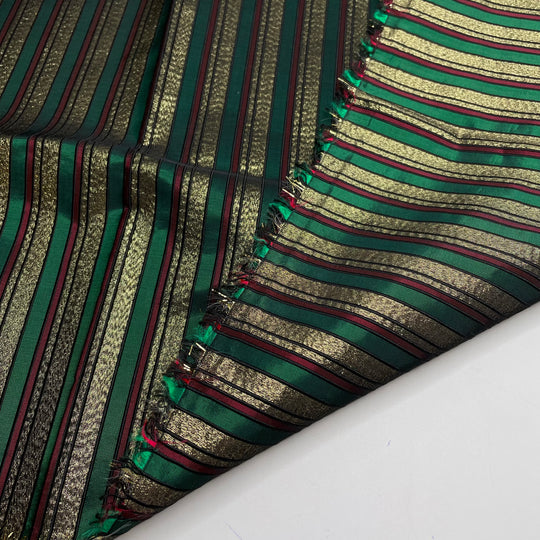 Stripes Alike - Glitter Polyester Blend Woven - Green/Gold Stripes - 0.9M Bundle