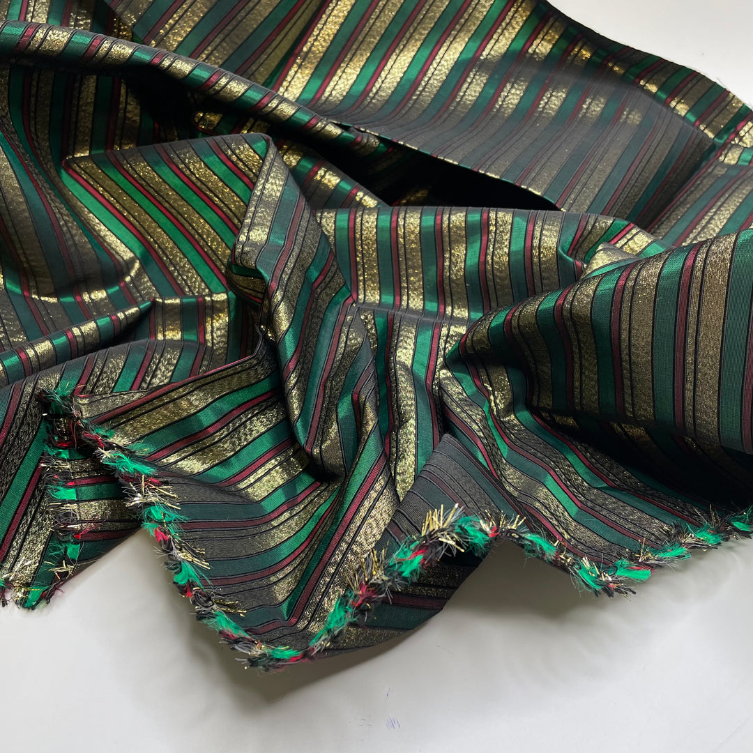 Stripes Alike - Glitter Polyester Blend Woven - Green/Gold Stripes - 0.9M Bundle