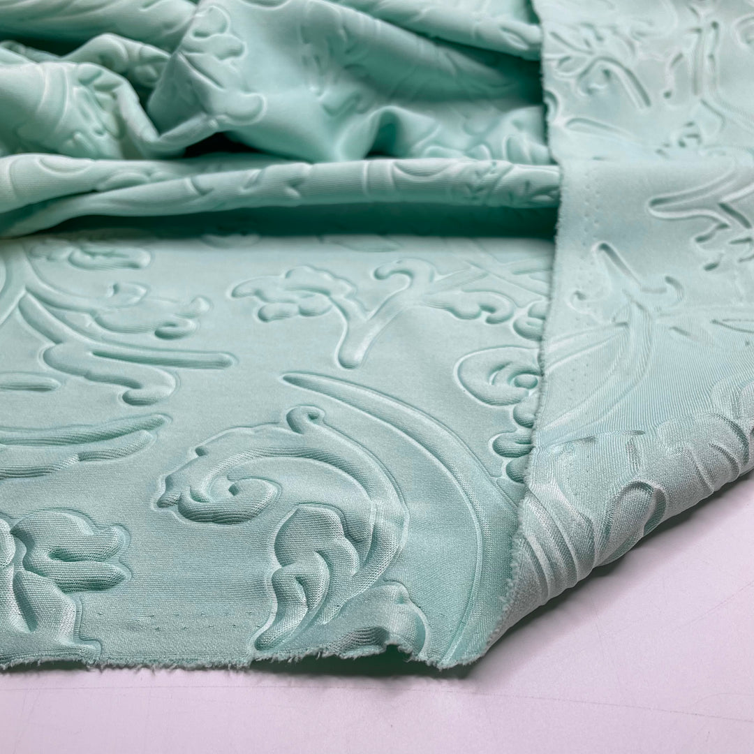 The Day Of The Triffids Vibes - Embossed Jersey Poly Knit - Light Green Paisley - 0.6M Bundle
