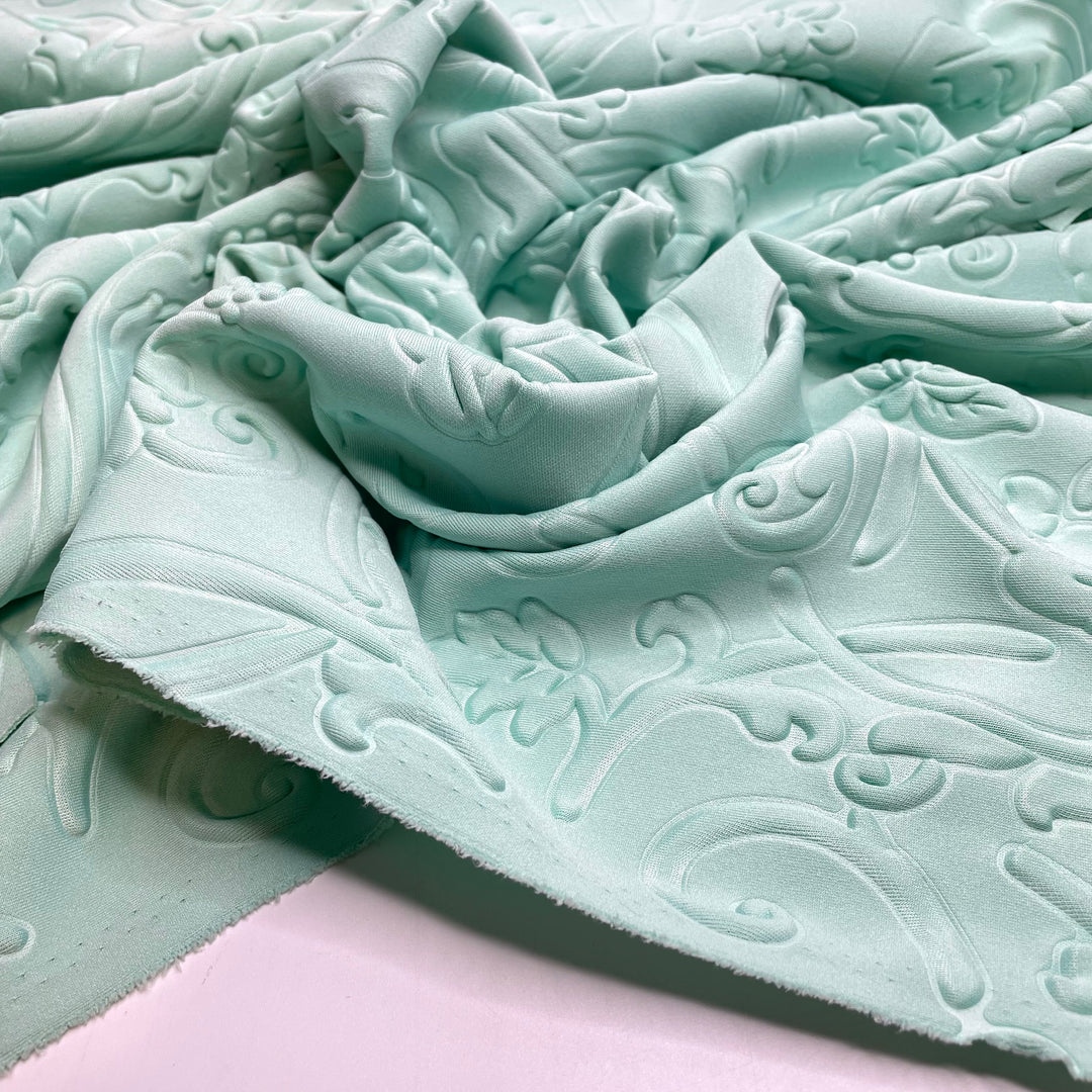 The Day Of The Triffids Vibes - Embossed Jersey Poly Knit - Light Green Paisley - 0.6M Bundle
