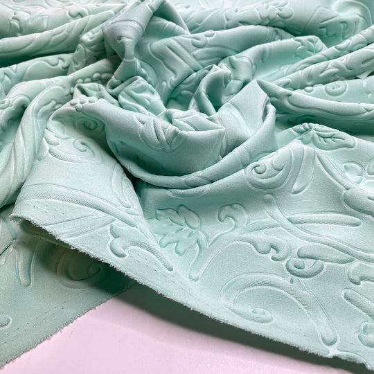The Day Of The Triffids Vibes - Embossed Jersey Poly Knit - Light Green Paisley - 0.6M Bundle