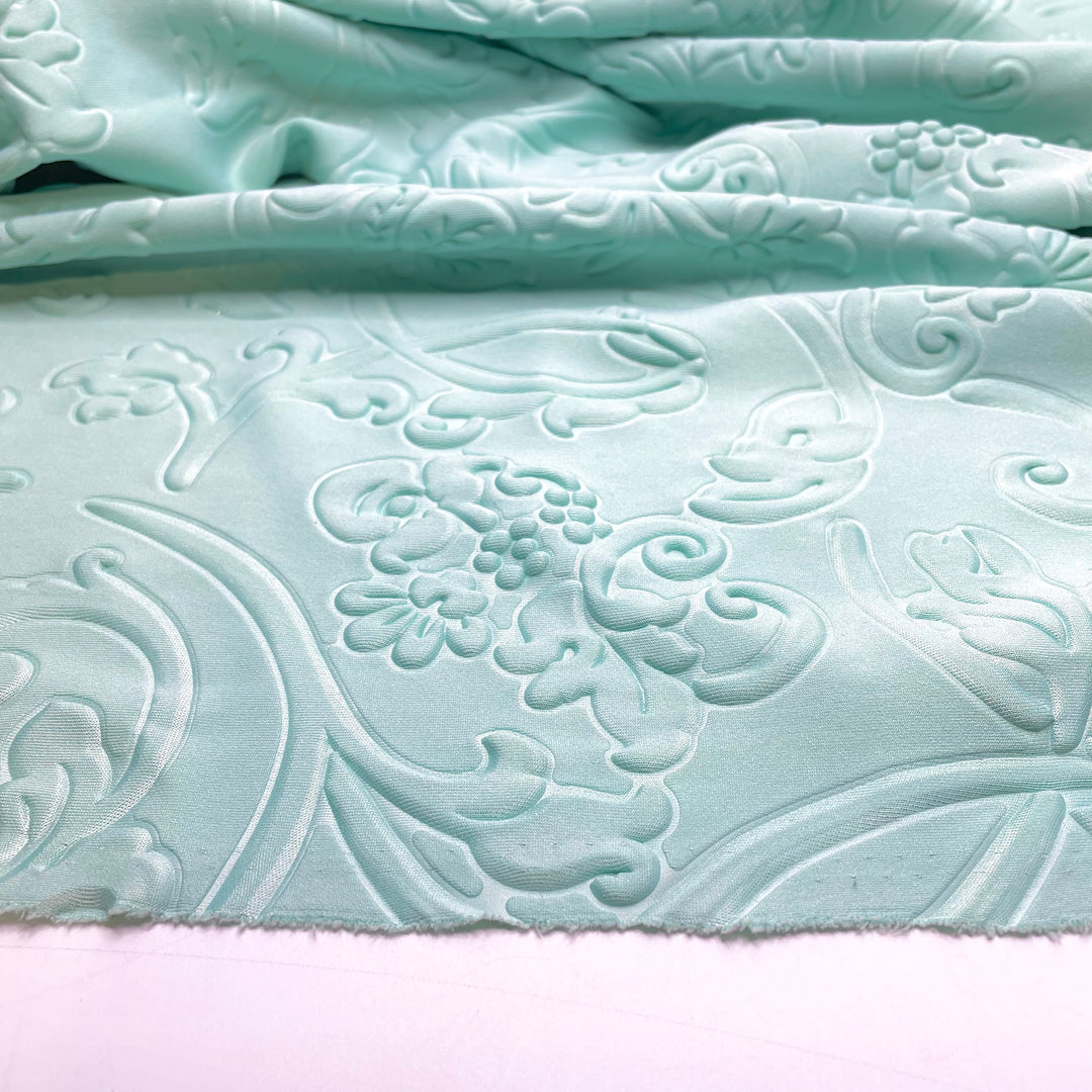 The Day Of The Triffids Vibes - Embossed Jersey Poly Knit - Light Green Paisley - 0.6M Bundle
