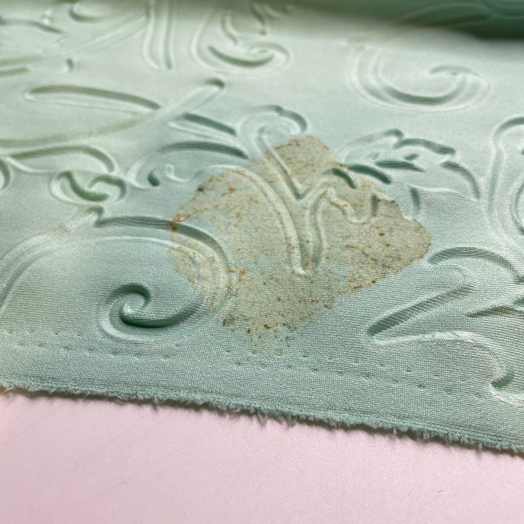 The Day Of The Triffids Vibes - Embossed Jersey Poly Knit - Light Green Paisley - 0.6M Bundle