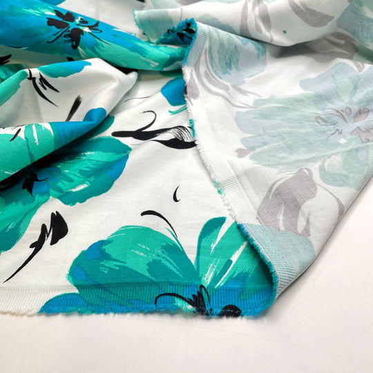 Luminescent Flowers - Cotton Woven - White/Turquoise Floral - 1.4M Bundle