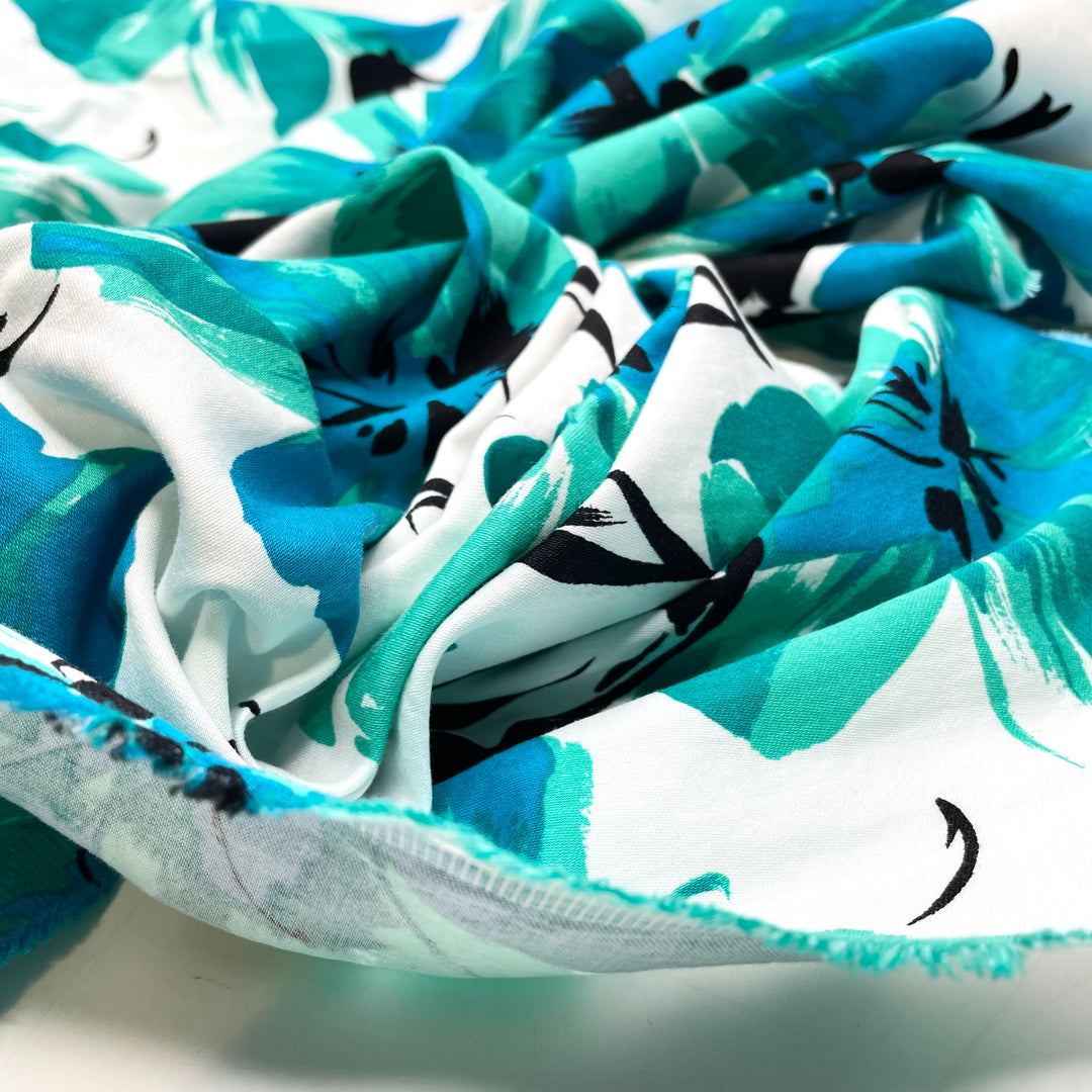 Luminescent Flowers - Cotton Woven - White/Turquoise Floral - 1.4M Bundle