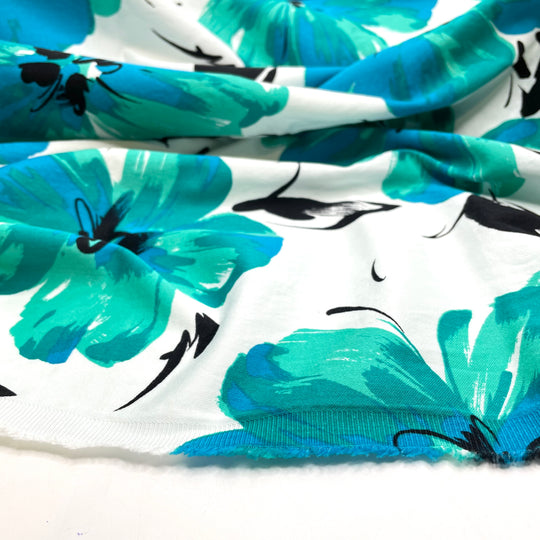 Luminescent Flowers - Cotton Woven - White/Turquoise Floral - 1.4M Bundle