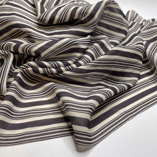 Name The Fabric August3 - Chiffon Poly Woven - Cream/Black Stripes - Bundles