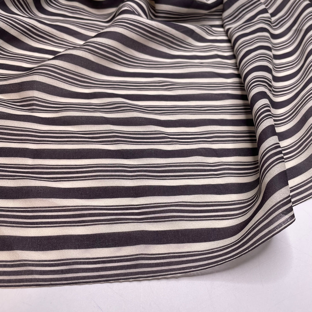 Name The Fabric August3 - Chiffon Poly Woven - Cream/Black Stripes - Bundles