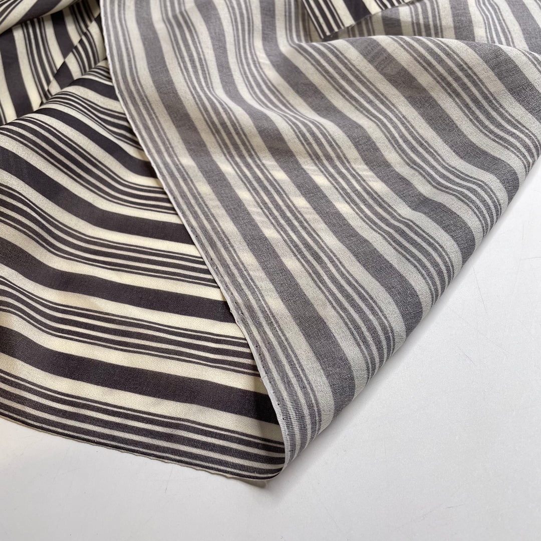 Name The Fabric August3 - Chiffon Poly Woven - Cream/Black Stripes - Bundles