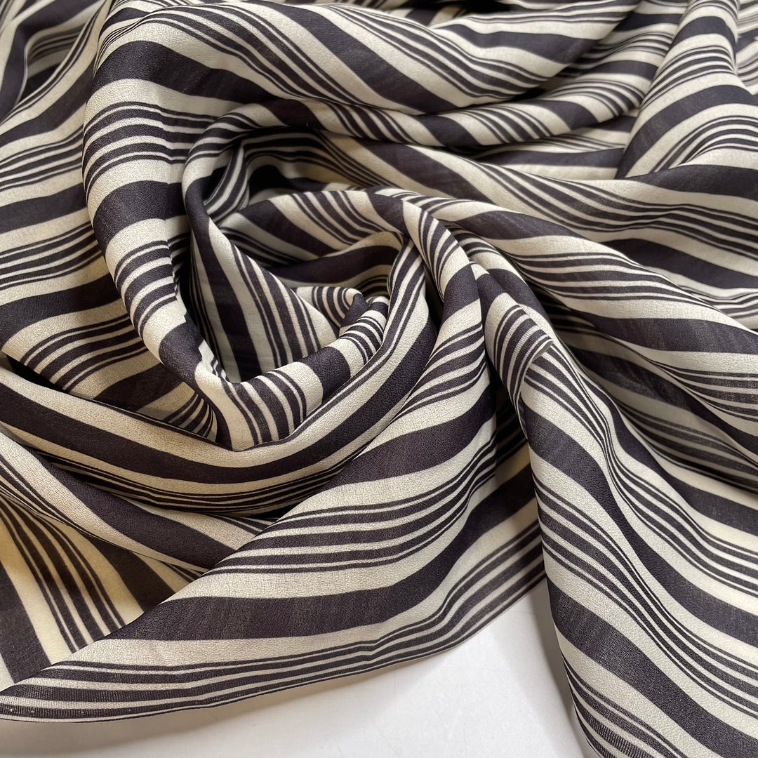 Name The Fabric August3 - Chiffon Poly Woven - Cream/Black Stripes - Bundles