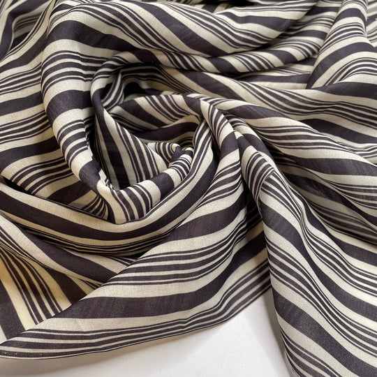 Name The Fabric August3 - Chiffon Poly Woven - Cream/Black Stripes - Bundles