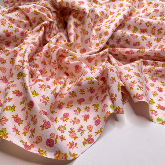 Sleepover Gossip - Cotton Woven - White/Pink Floral - 3M Bundle