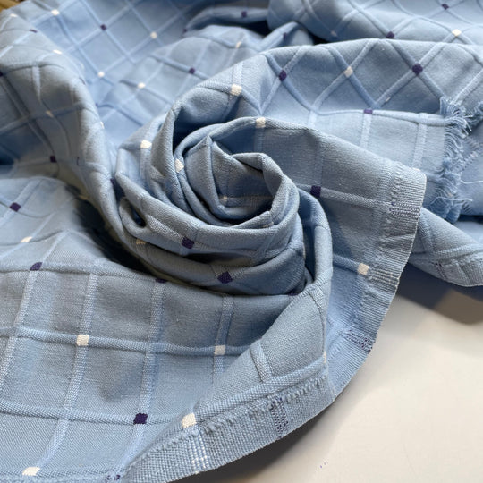 UB - Here Comes The Rain Again - Cotton/Poly Woven - Light Blue Windowpane - 0.95M Bundle