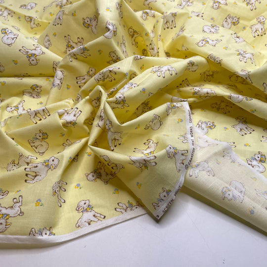 UB - Baaa Ram Ewe - Cotton Woven - Yellow Lambs - 0.7M Bundle