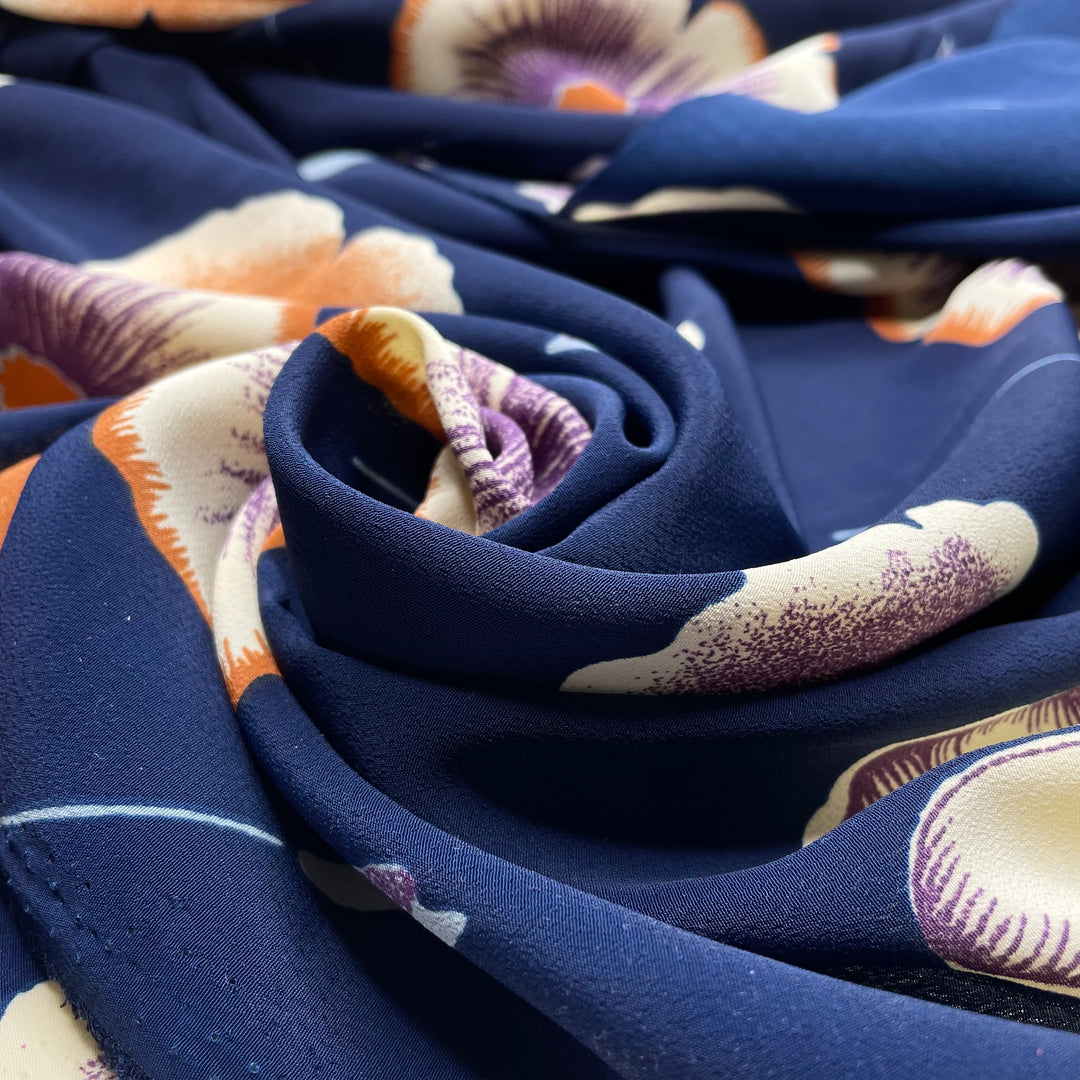 Flowers In Resin - Chiffon Poly Woven - Blue Multi Floral - 2.9M Bundle