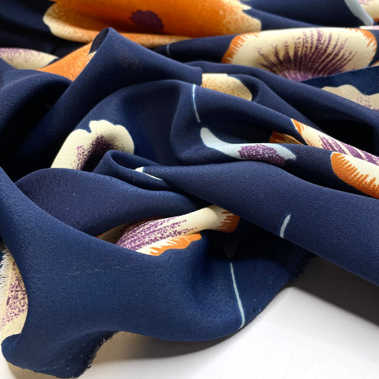 Flowers In Resin - Chiffon Poly Woven - Blue Multi Floral - 2.9M Bundle
