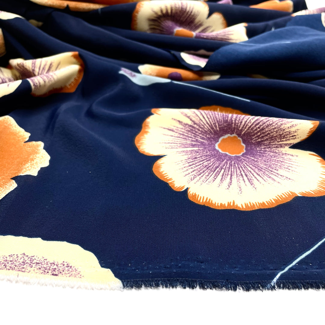 Flowers In Resin - Chiffon Poly Woven - Blue Multi Floral - 2.9M Bundle