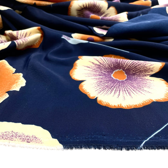 Flowers In Resin - Chiffon Poly Woven - Blue Multi Floral - 2.9M Bundle