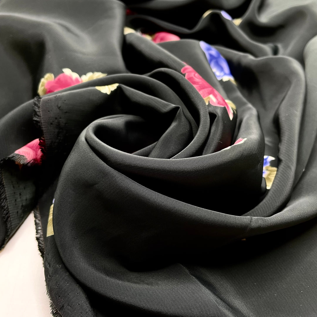 Something For My Love - Satin Poly Woven - Black Multi Floral - 2M Bundle