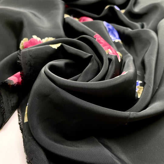 Something For My Love - Satin Poly Woven - Black Multi Floral - 2M Bundle