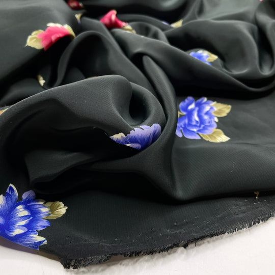 Something For My Love - Satin Poly Woven - Black Multi Floral - 2M Bundle