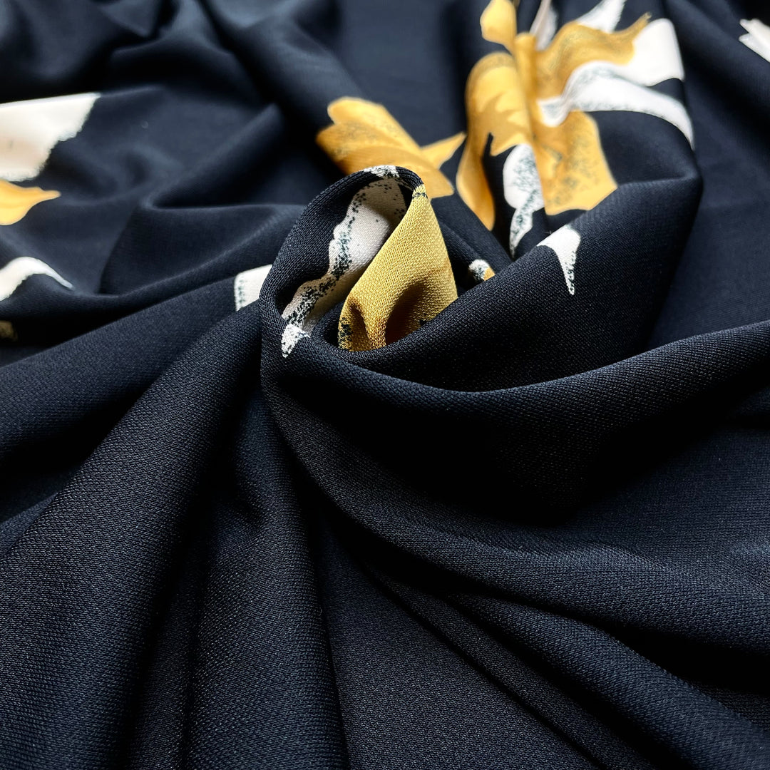 Flying With Golden Flowers - Sport Knit Poly Knit - Black/Yellow Floral - 3M Bundle