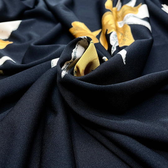 Flying With Golden Flowers - Sport Knit Poly Knit - Black/Yellow Floral - 3M Bundle