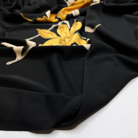 Flying With Golden Flowers - Sport Knit Poly Knit - Black/Yellow Floral - 3M Bundle