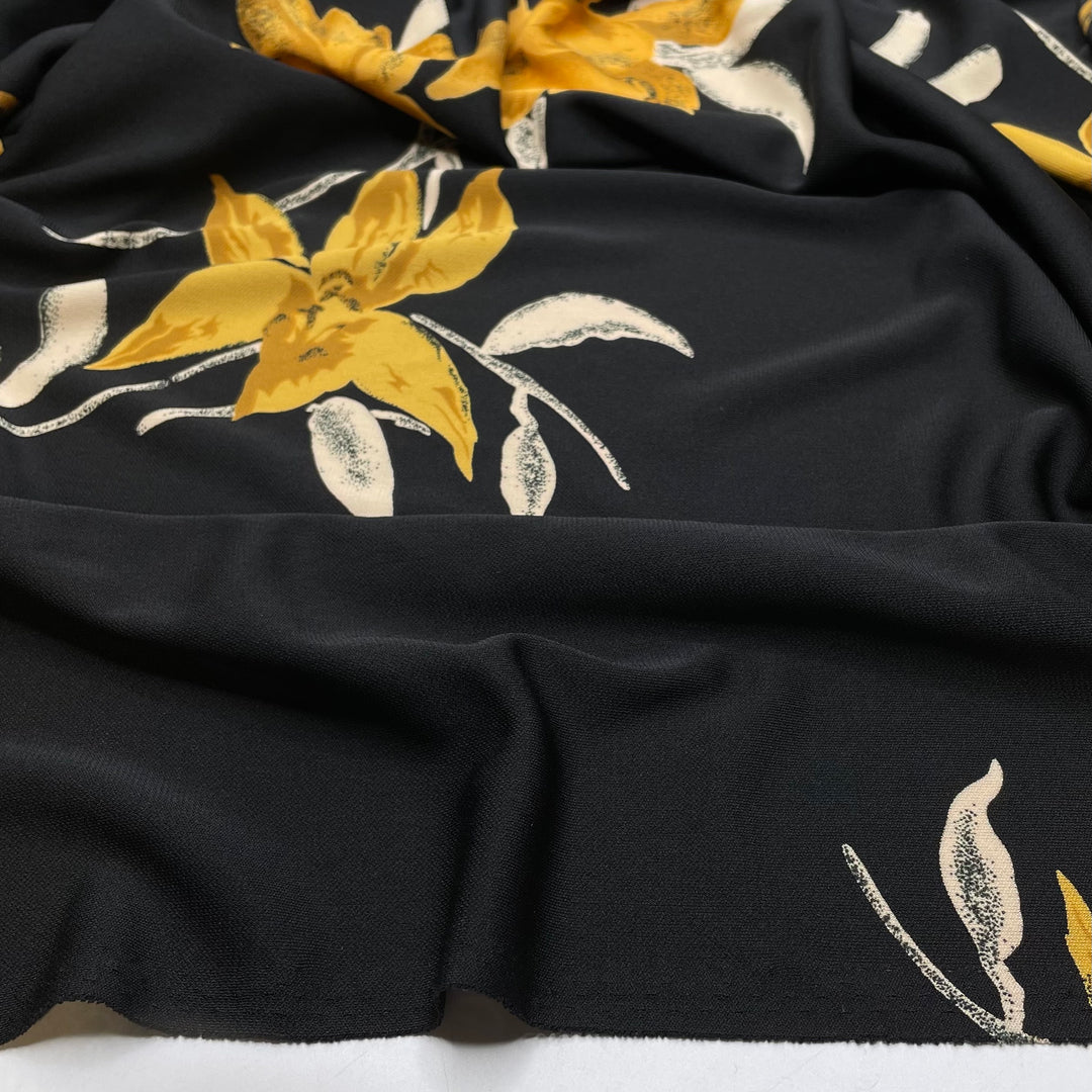 Flying With Golden Flowers - Sport Knit Poly Knit - Black/Yellow Floral - 3M Bundle