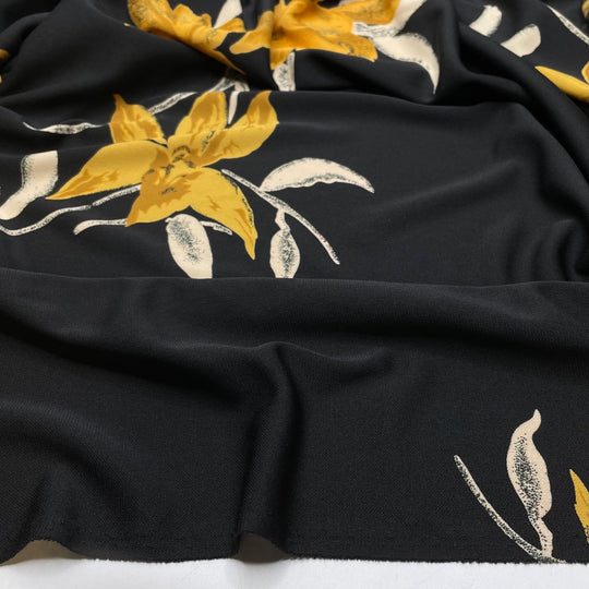 Flying With Golden Flowers - Sport Knit Poly Knit - Black/Yellow Floral - 3M Bundle