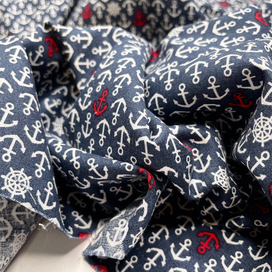 Lower The Anchors - Cotton Woven - Navy/White Anchors - 1.2M Bundle
