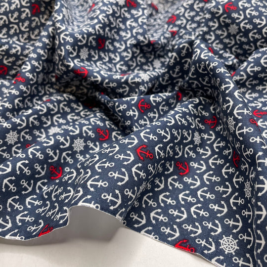Lower The Anchors - Cotton Woven - Navy/White Anchors - 1.2M Bundle