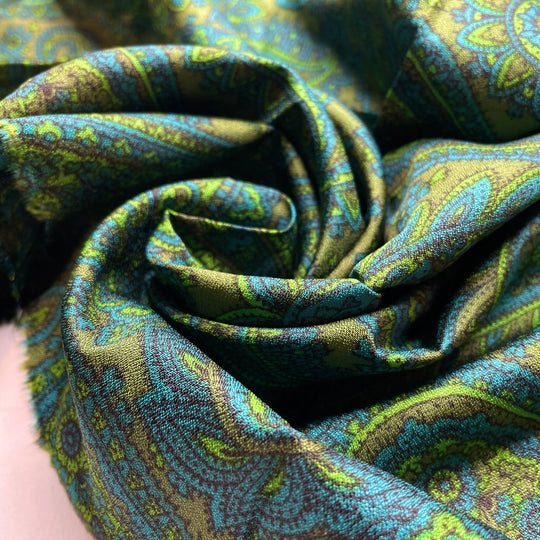 Flying First Class - Chiffon Poly Woven - Green/Blue Paisley - 1M Bundle