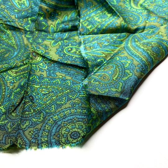 Flying First Class - Chiffon Poly Woven - Green/Blue Paisley - 1M Bundle