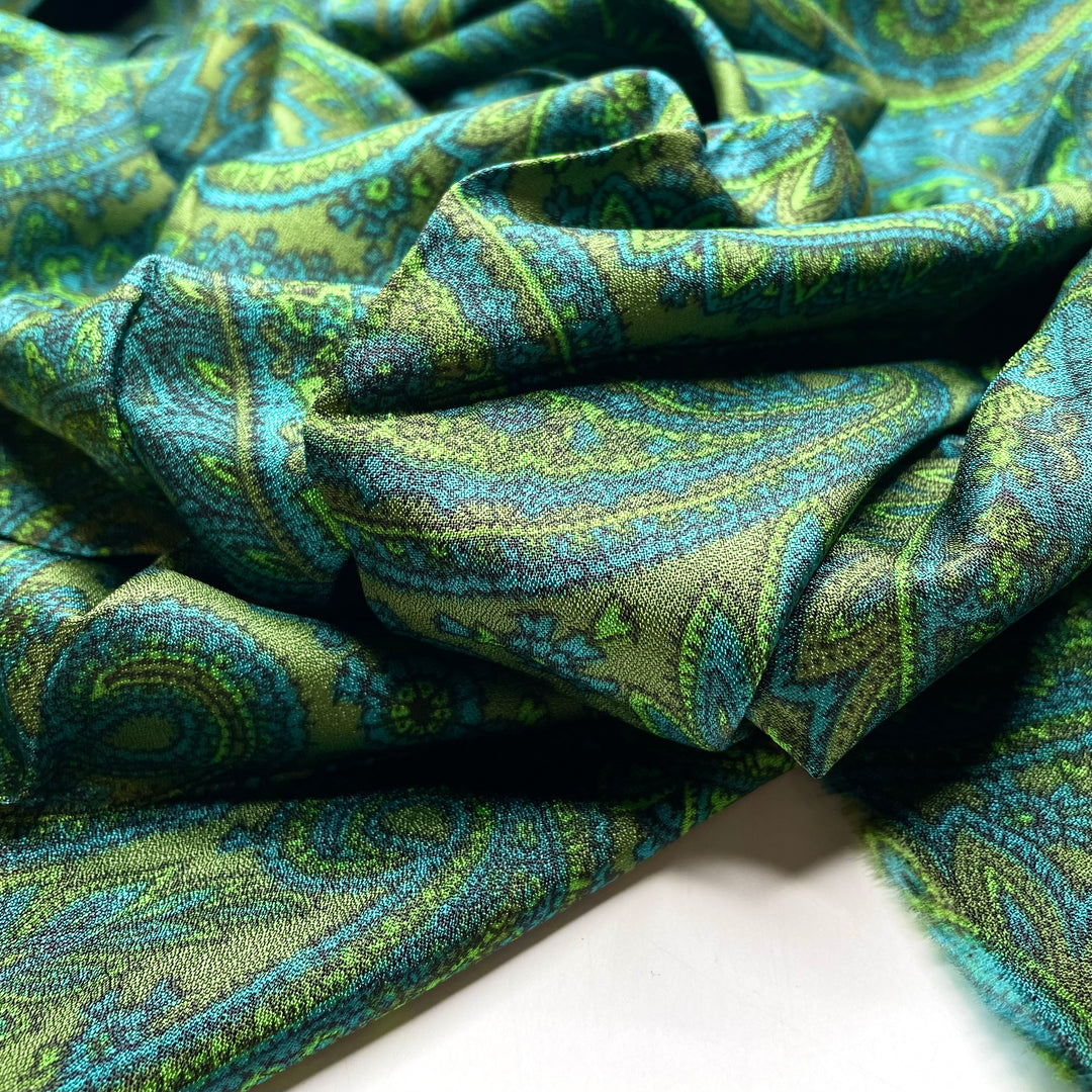 Flying First Class - Chiffon Poly Woven - Green/Blue Paisley - 1M Bundle