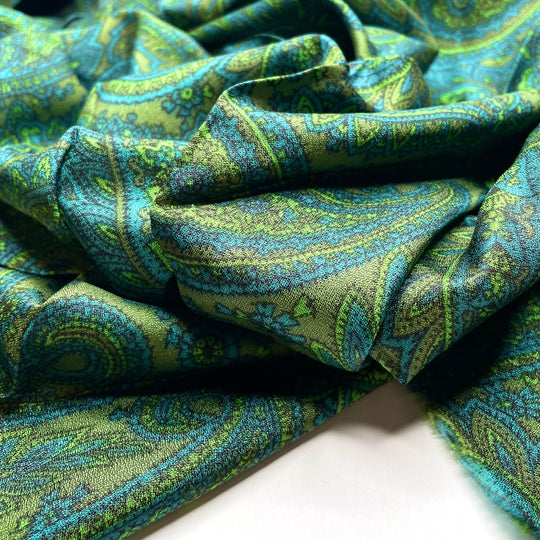 Flying First Class - Chiffon Poly Woven - Green/Blue Paisley - 1M Bundle