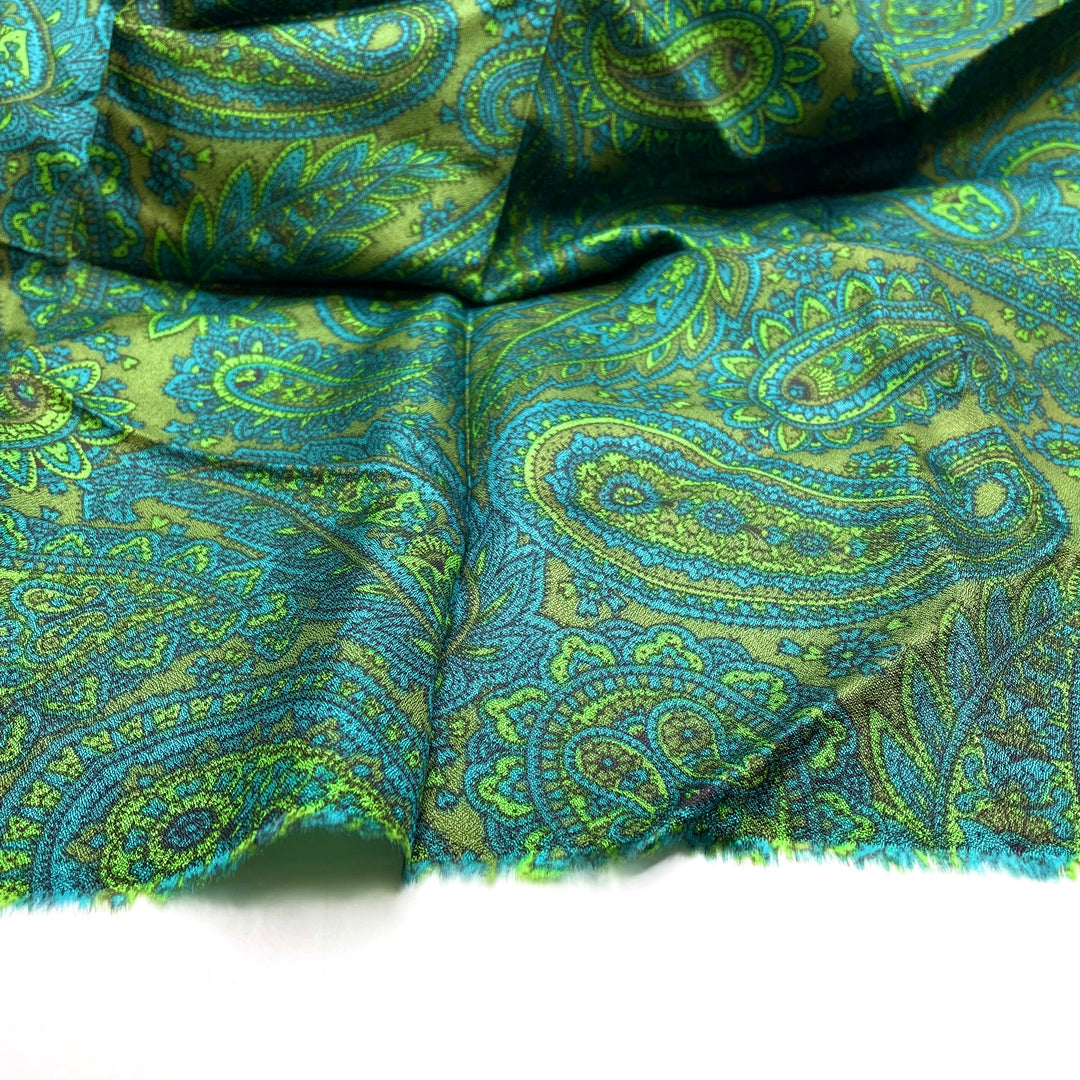 Flying First Class - Chiffon Poly Woven - Green/Blue Paisley - 1M Bundle