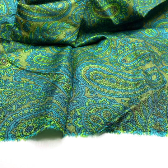 Flying First Class - Chiffon Poly Woven - Green/Blue Paisley - 1M Bundle