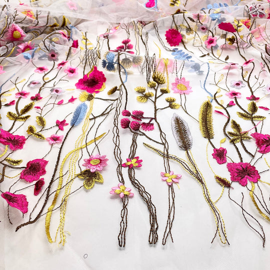 Florals For Spring Groundbreaking - Embroidered Mesh Polyester Blend Woven - Multi Floral - 1.5M Bundle