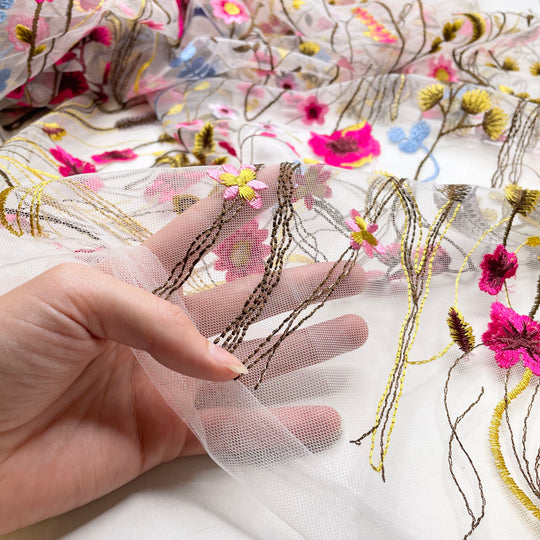 Florals For Spring Groundbreaking - Embroidered Mesh Polyester Blend Woven - Multi Floral - 1.5M Bundle