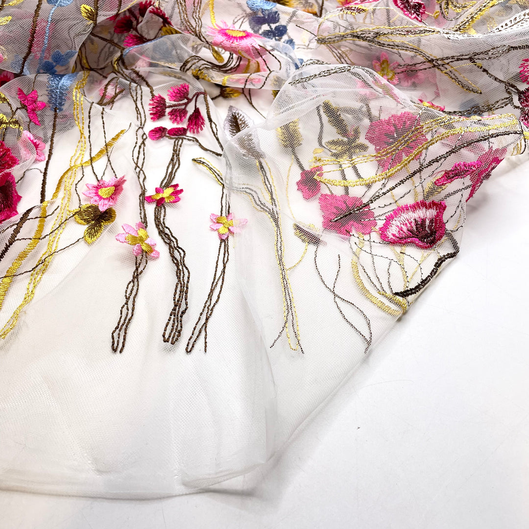 Florals For Spring Groundbreaking - Embroidered Mesh Polyester Blend Woven - Multi Floral - 1.5M Bundle