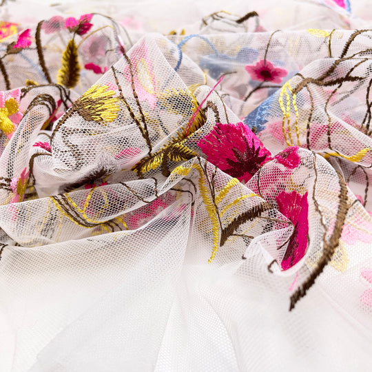 Florals For Spring Groundbreaking - Embroidered Mesh Polyester Blend Woven - Multi Floral - 1.5M Bundle