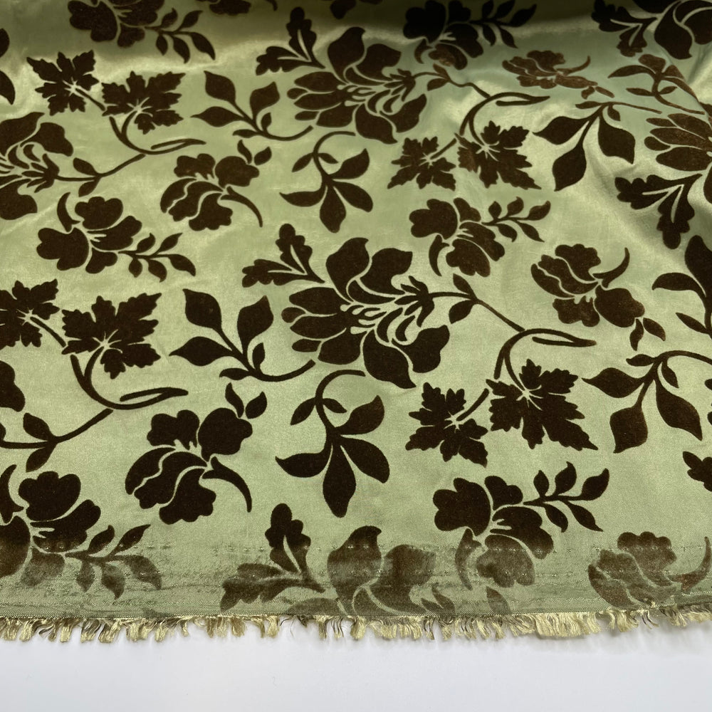 Dramatic Curtain Swish - Velvet Burnout Taffeta Poly Woven - Green/Brown Floral - 3.25M Bundle