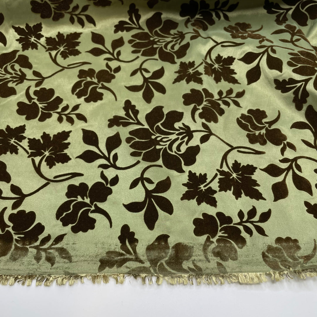 Dramatic Curtain Swish - Velvet Burnout Taffeta Poly Woven - Green/Brown Floral - 3.25M Bundle