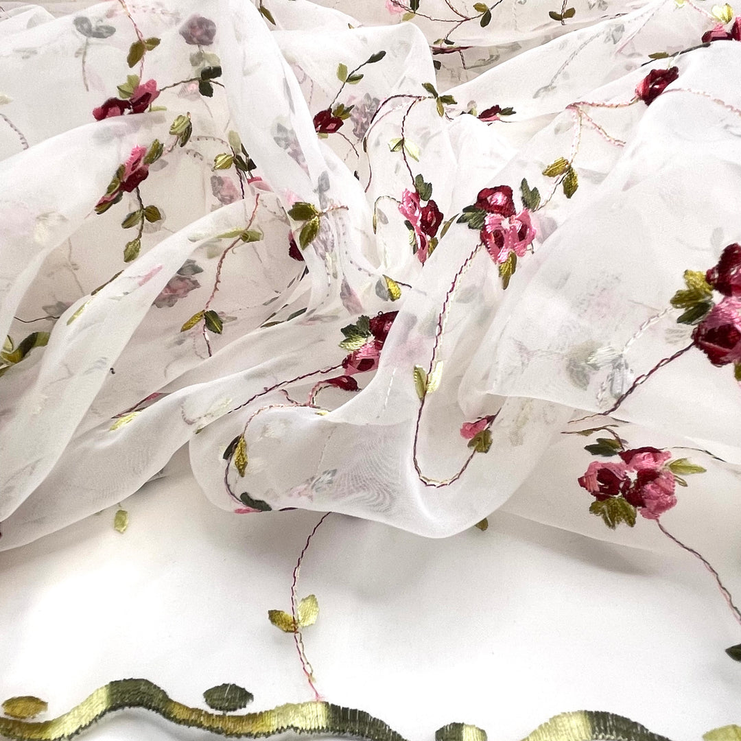 Bread And Roses - Embroidered Mesh Poly Woven - White Multi - 1.8M Bundle