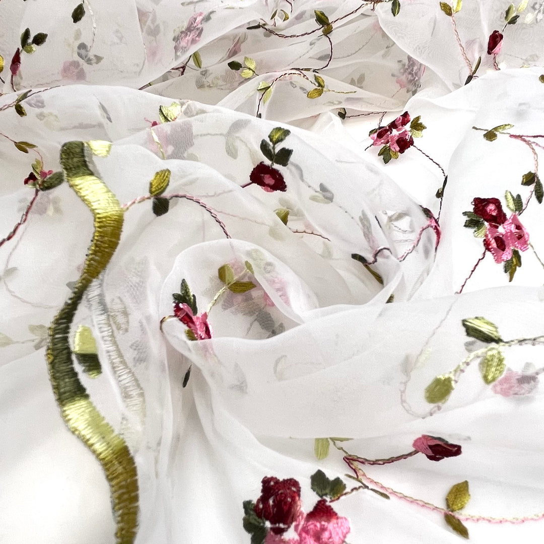 Bread And Roses - Embroidered Mesh Poly Woven - White Multi - 1.8M Bundle