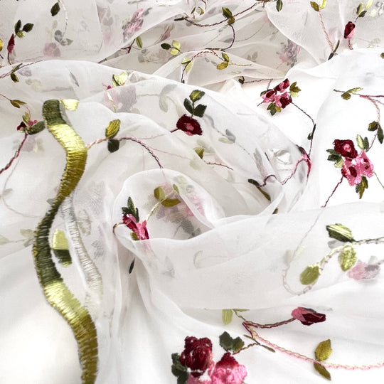 Bread And Roses - Embroidered Mesh Poly Woven - White Multi - 1.8M Bundle
