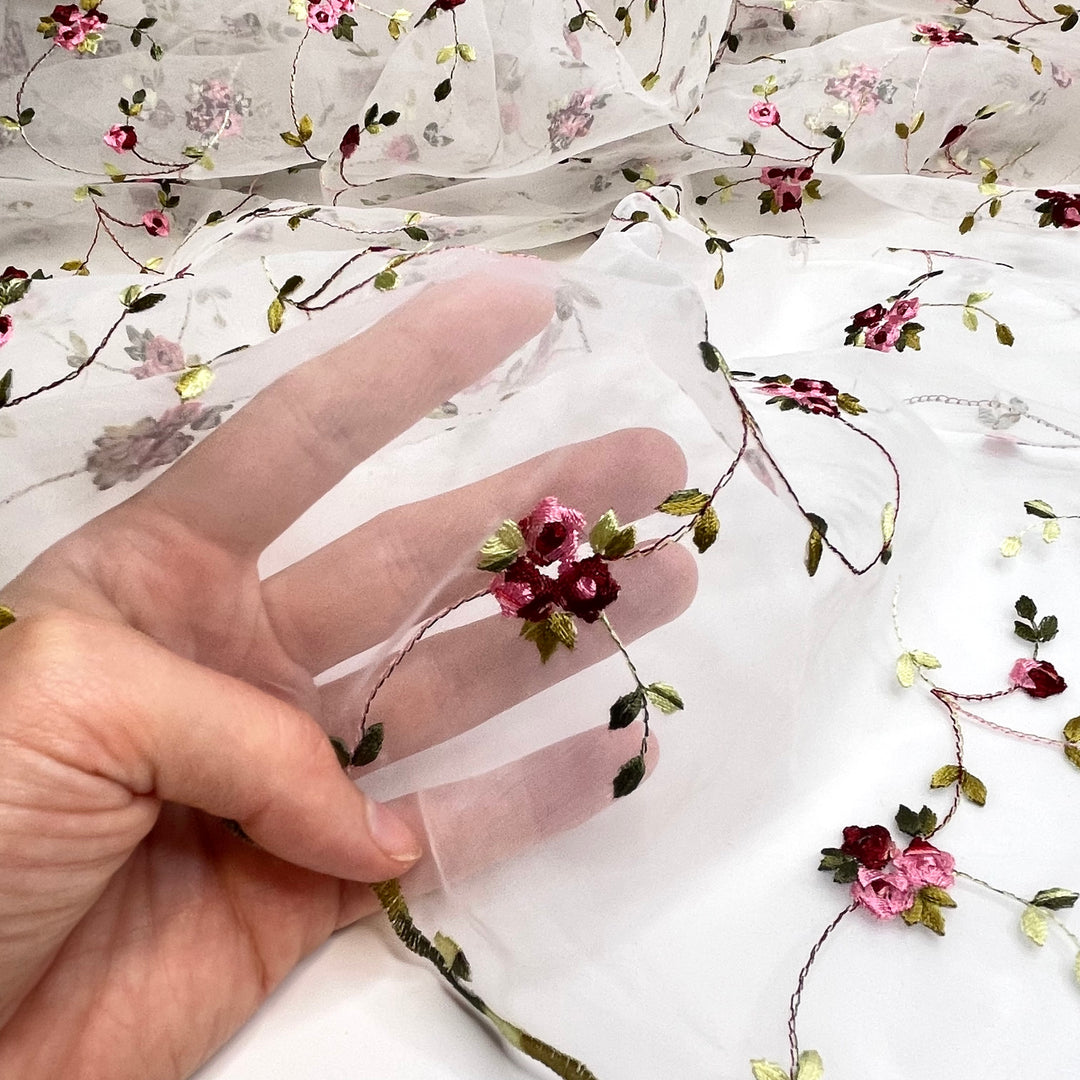Bread And Roses - Embroidered Mesh Poly Woven - White Multi - 1.8M Bundle