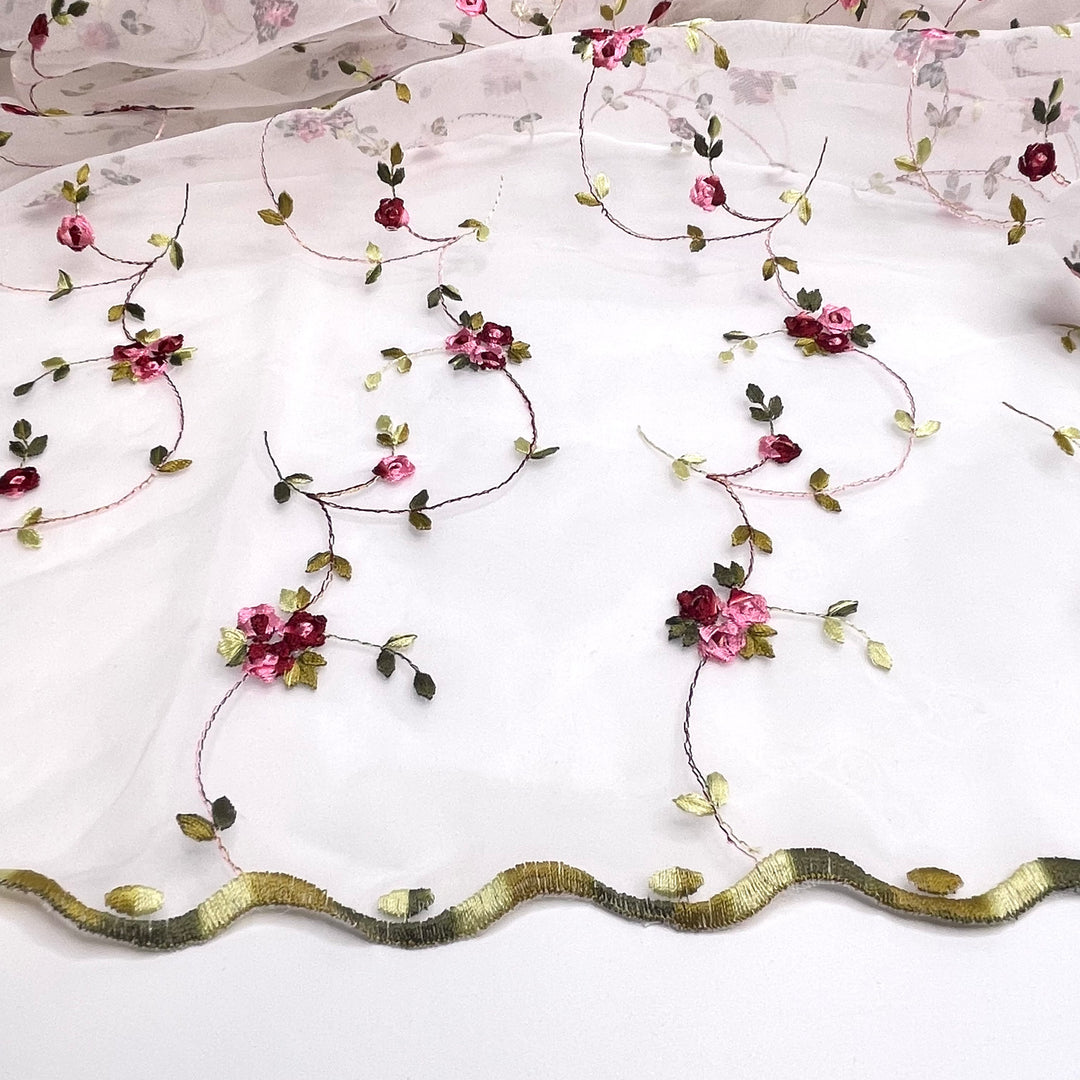 Bread And Roses - Embroidered Mesh Poly Woven - White Multi - 1.8M Bundle